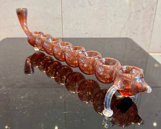 $150. Hand blown glass menorah. 13” L