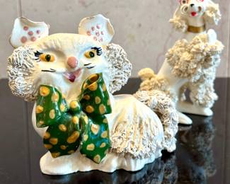($12 kitty cat resin figurine- 4"H), ($18- poodle figurine- 5")