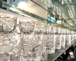 Stunning Collection of Crystal! ($50 per stem- "Chantilly" by Justin Tharaud- circa 1950- 17 champagne/tall sherbet- 17 old fashion- 13 water- 18 wine- must by in even numbers))