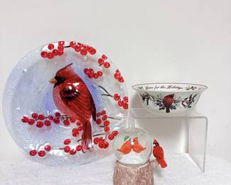Christmas Red Cardinal & Winter Holly Berries Decorative Bowl, lenox winter greeting bowl
