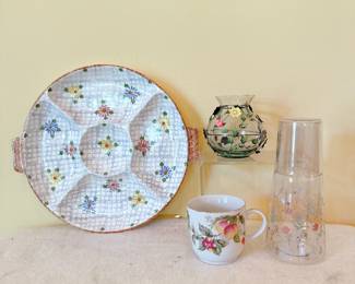 Vintage SMF Schramberg Germany Daisy Divided Serving Dish, decorative bedside carafe set botanical