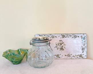 Glass Eye Studio Iridescent green rainbow twist mini bowl