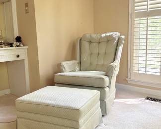 Green Upholstered Chair & Footstool