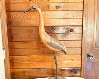 mcm wooden bird sculpture heron or crane