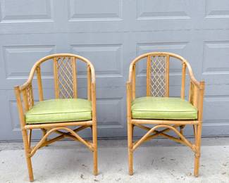 Pair of Bamboo Armchairs with Green Cushion -> can be purchased ahead of time on our website: https://www.pureandsimplecarolinas.com/shop/gastonia-presales