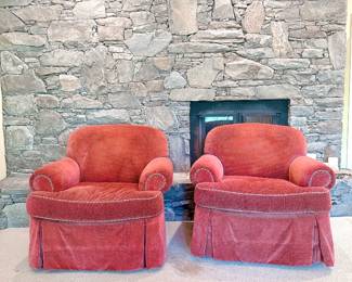 Pair of Hickory Chair Sovereign Collection Red Swivel Chairs