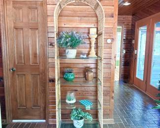 Vintage Arched Wicker Shelving Unit 