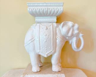 Vintage white ceramic elephant side table / plant stand - 3 pieces