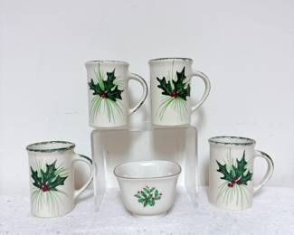 Lenox Holly & Berry Candy Bowl, Emerson Creek Pottery Holly Berry Mugs