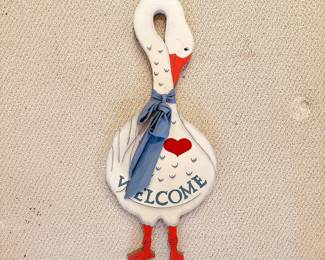vintage 1980s folk art welcome sign wooden duck goose country farmhouse 