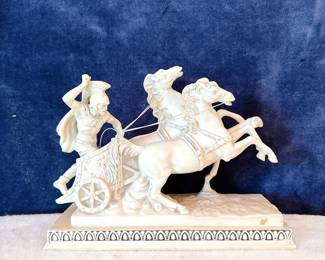 vintage sculpture A. Santini roman chariot gladiator horses 