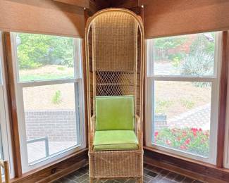 Vintage Rattan Hooded  Throne Chair ->can be purchased ahead of time on our website: https://www.pureandsimplecarolinas.com/shop/gastonia-presales