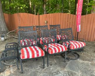 005 Cast Aluminum Patio Dining Chairs with Cushions,Umbrella And Stand Includes Swivel Chair