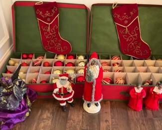 Vintage Christmas Ornament Collection with Storage Boxes and Figures