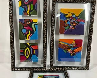 Abstract Art Set with Decorative Black And Gold Frames