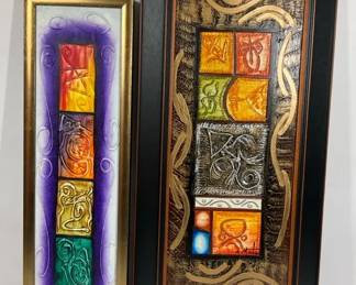 Abstract Wall Art Pair with Textured Panels