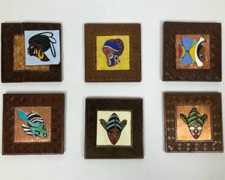 Set of Six Framed African Inspired Wall Art Tiles