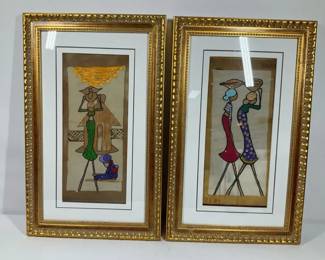 Tribal Style Artwork Pair in Gold Frames