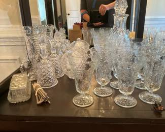 Pressed Glass Drinkware Set with Decanter and Miscellaneous Pieces