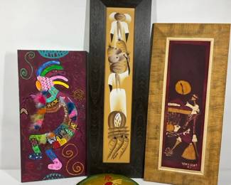 Framed Folk Art and Decorative Plate Collection