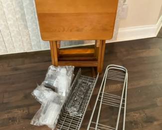 Wood Folding TV Tray Tables with Stand and Metal Storage Racks