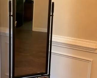 Freestanding Full Length Mirror w Stand Woven Accent and Rug Savers