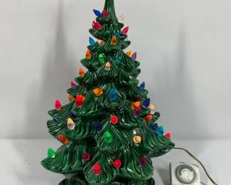 Vintage Ceramic Lighted Christmas Tree with Multicolor Bulbs and Star Topper