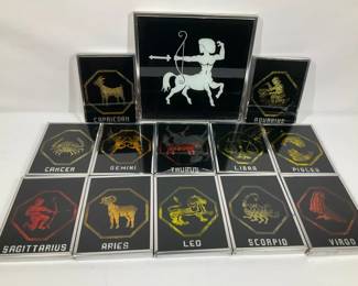 Zodiac Glass Coaster Set with Display Pieces