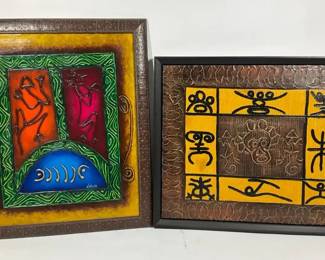 Tribal Style Textured Wall Art Pair