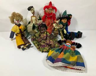 Decorative Dolls Including Clown and Jester Figures