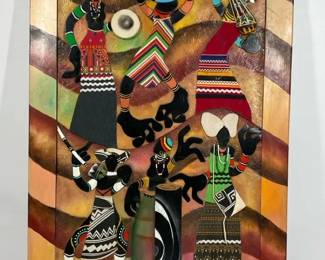 African Style Relief Wall Art Dancing Figures Textured Panel