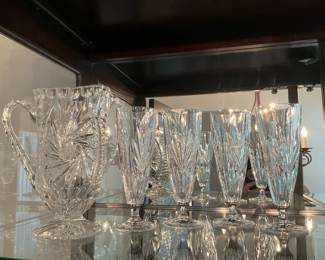 Cut Crystal Pitcher with Matching Stemware Set