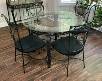 Glass Top Iron Table With Four Chairs