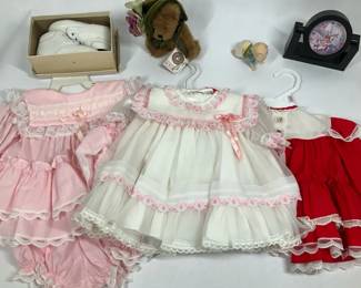 Vintage Baby Dresses with Shoes, Plush Bear and Keepsakes