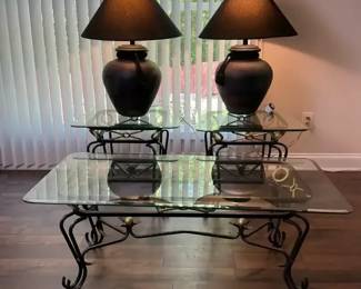 Set Of Three Occasional Tables With Two Lamps