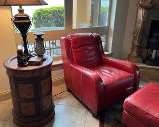 Flexsteel Red Leather Chair/Ottoman