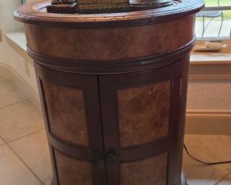 Tall round drum accent table w/2 doors