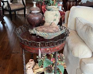 Two tier side table, decor