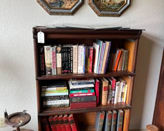 Three shelf bookcase w/metal accents, vintage smoking stand