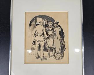 Lot #B18 - Antique E.O. Vallet Woodcut Engraving Framed Art