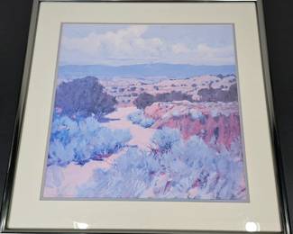 Lot #B88 - Hand Signed Irby Brown 1990 Southwest Landscape Print with Silver Metal Frame