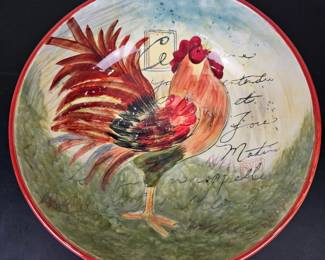 Lot #B113 - Hand-Painted Rooster Ceramic Bowl with Artistic Script Detailing