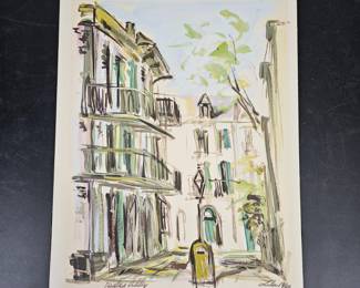Lot #B11 - Original 1960 Signed Watercolor Painting on Board "Pirate's Alley" New Orleans by Lila