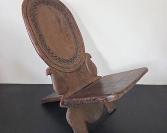 Lot #B42 - Vintage African Hand Carved Wooden Chair with Geometric Detailing - 2 Piece Interlocking