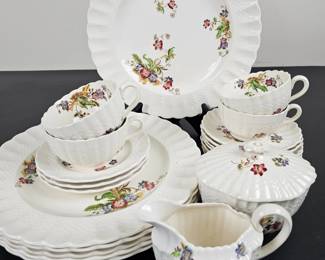 Lot #B7 - Vintage Copeland Spode England "Wicker Lane" China Dinnerware Set 