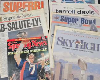 Lot #B81 - Vintage 1998 Denver Broncos Super Bowl XXXII Commemorative Newspapers and Sports Magazines