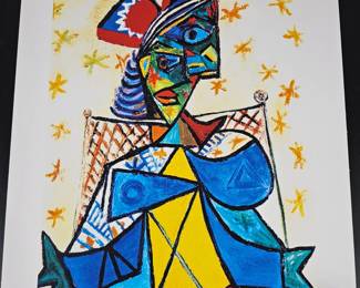 Lot #B89 - Picasso Limited Edition 258/500 Abstract Giclee "Seated Woman With Red and Blue Hat" With COA.