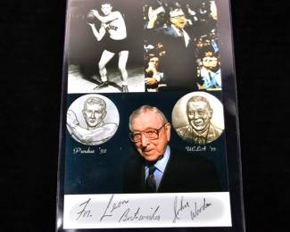 Lot #B69 - John Wooden Inscribed and Signed UCLA & Purdue Basketball Legends Commemorative PhotographLot #B69 - John Wooden Inscribed and Signed UCLA & Purdue Basketball Legends Commemorative Photograph