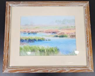 Lot #B87 - Jan Myers Signed Original Pastel Landscape Artwork with Distressed Wood Frame