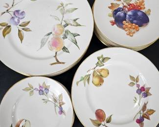 Lot #B137 - Schumann Arzberg Bavaria Germany & Royal Worcester Evesham Porcelain Fruit Pattern Plates Set with Gold Trim